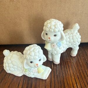 2 Vintage LEFTON Baby Lamb Sheep Figurines with box